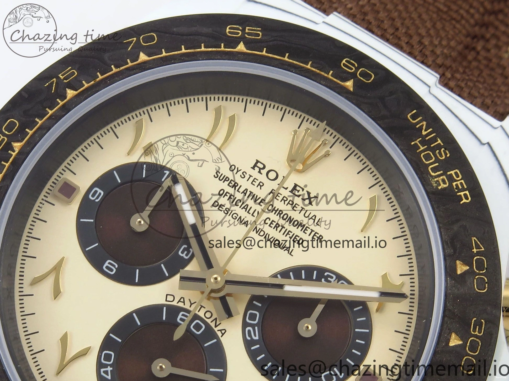 MiroTime 0118 Refined Daytona DIW “DESERT EAGLE”  White Carbon DIWF 1:1 Best Edition Cream Brown Dial on Brown Nylon Strap SH 1074